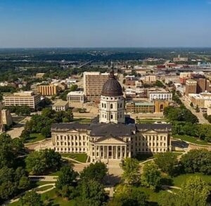 Topeka, Kansas capitol skyline.